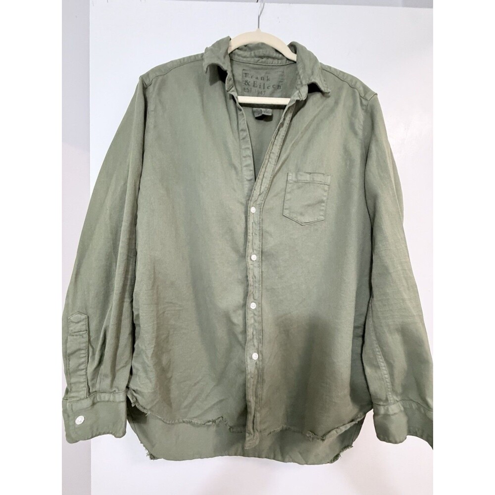 Frank & Eileen Barry Button Up Shirt Blouse In Army Green Sz M
